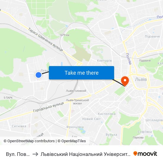 Вул. Повітряна to Львівський Національний Університет Ім. Івана Франка map
