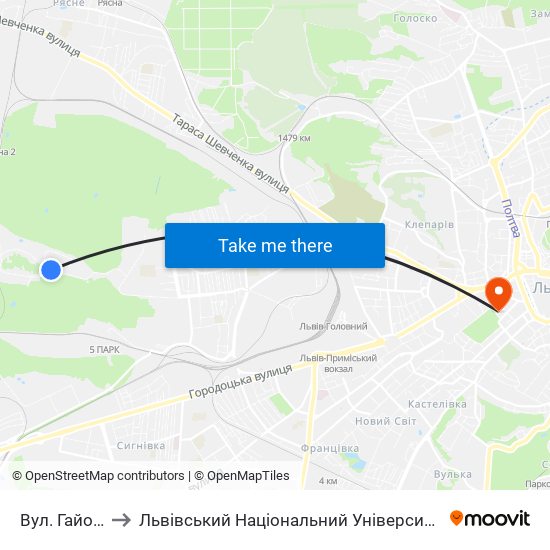 Вул. Гайовської to Львівський Національний Університет Ім. Івана Франка map