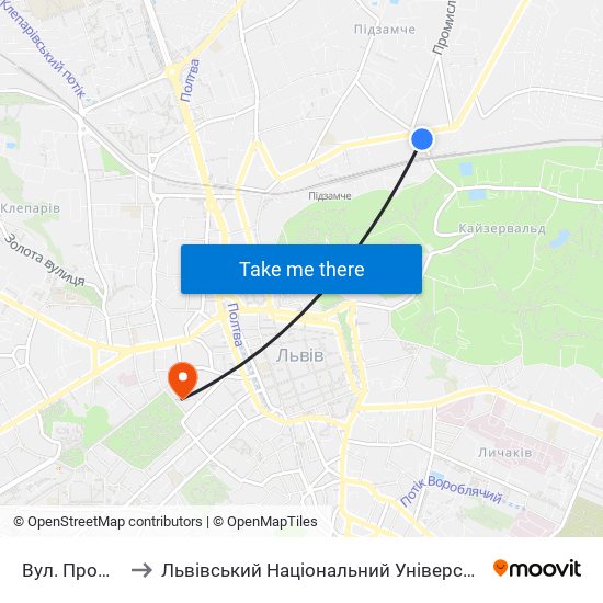 Вул. Промислова to Львівський Національний Університет Ім. Івана Франка map
