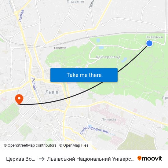 Церква Вознесіння to Львівський Національний Університет Ім. Івана Франка map