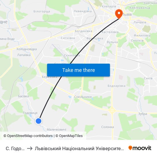 С. Годовиця to Львівський Національний Університет Ім. Івана Франка map