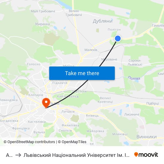 Азс to Львівський Національний Університет Ім. Івана Франка map