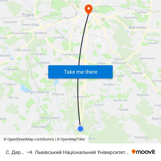 С. Деревач to Львівський Національний Університет Ім. Івана Франка map