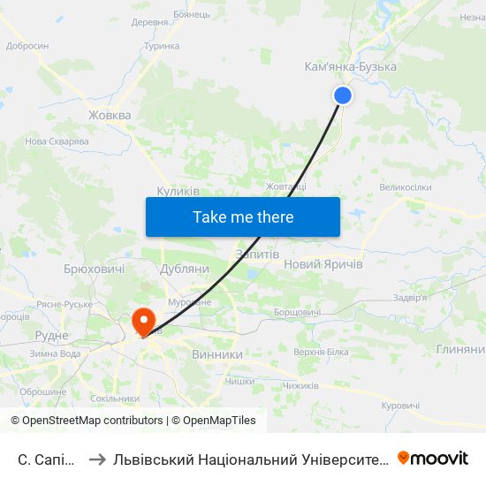 С. Сапіжанка to Львівський Національний Університет Ім. Івана Франка map