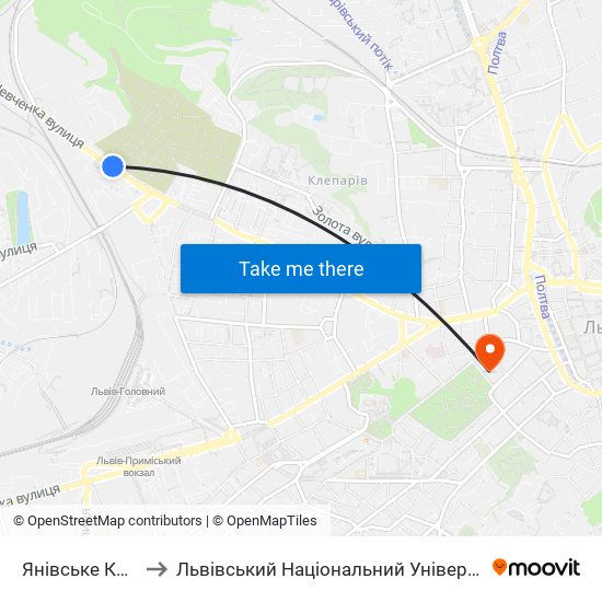 Янівське Кладовище to Львівський Національний Університет Ім. Івана Франка map