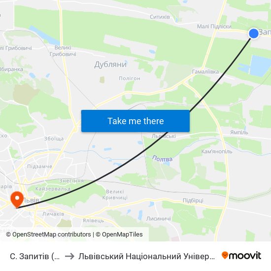 С. Запитів (Початок) to Львівський Національний Університет Ім. Івана Франка map