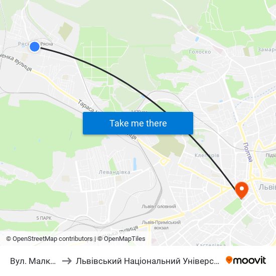 Вул. Малковицька to Львівський Національний Університет Ім. Івана Франка map