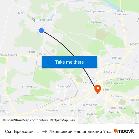 Смт Брюховичі (Вул. Смолиста) to Львівський Національний Університет Ім. Івана Франка map