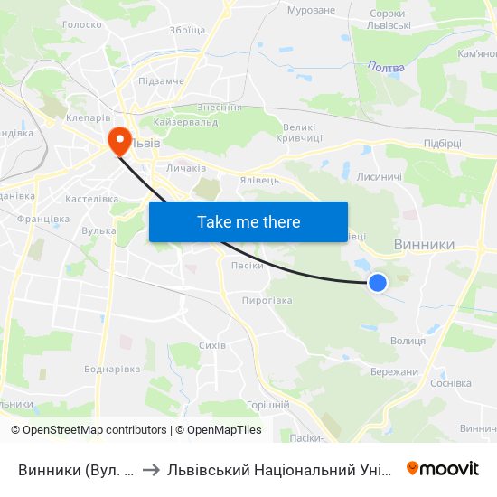 Винники (Вул. Ломоносова) to Львівський Національний Університет Ім. Івана Франка map