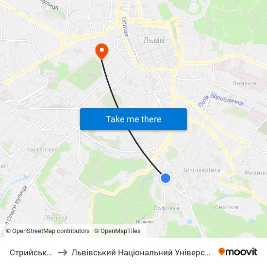 Стрийський Парк to Львівський Національний Університет Ім. Івана Франка map