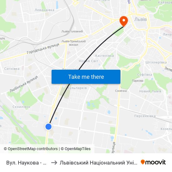 Вул. Наукова - Кульпарківська to Львівський Національний Університет Ім. Івана Франка map