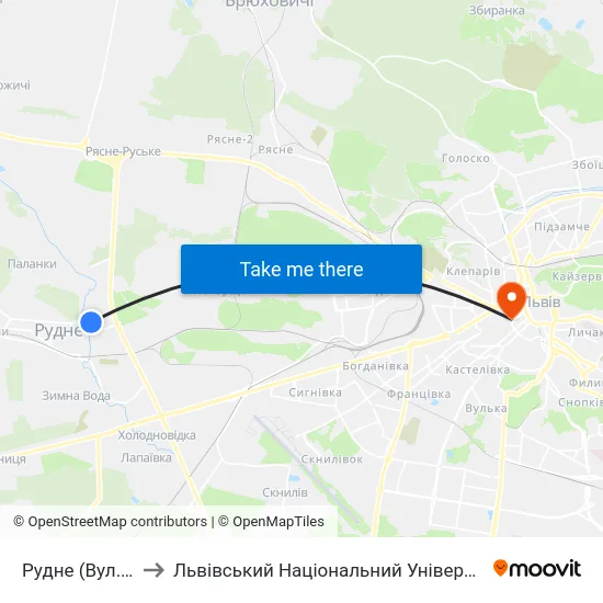 Рудне (Вул. Мазепи) to Львівський Національний Університет Ім. Івана Франка map