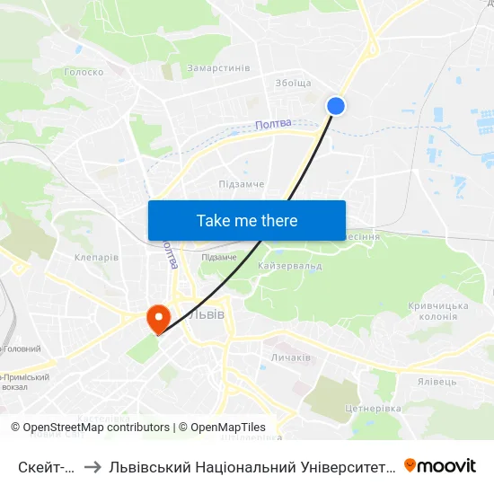 Скейт-Парк to Львівський Національний Університет Ім. Івана Франка map