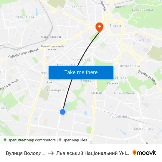Вулиця Володимира Великого to Львівський Національний Університет Ім. Івана Франка map