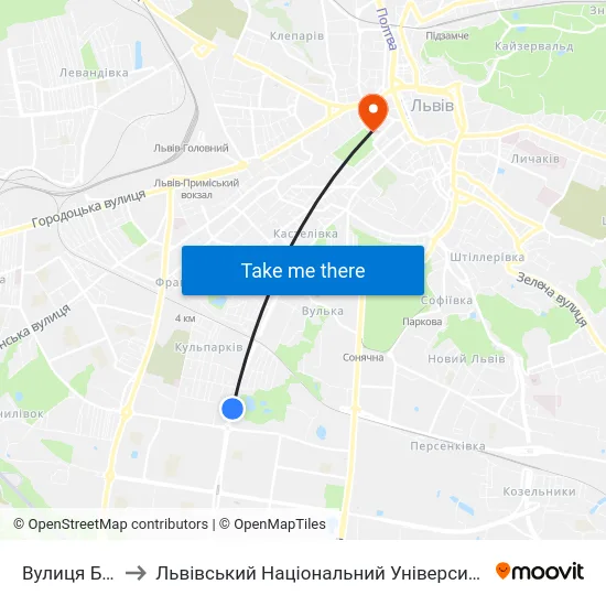 Вулиця Бойчука to Львівський Національний Університет Ім. Івана Франка map