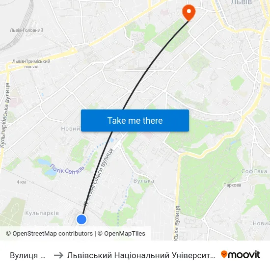 Вулиця Аркаса to Львівський Національний Університет Ім. Івана Франка map
