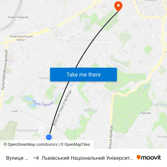 Вулиця Аркаса to Львівський Національний Університет Ім. Івана Франка map