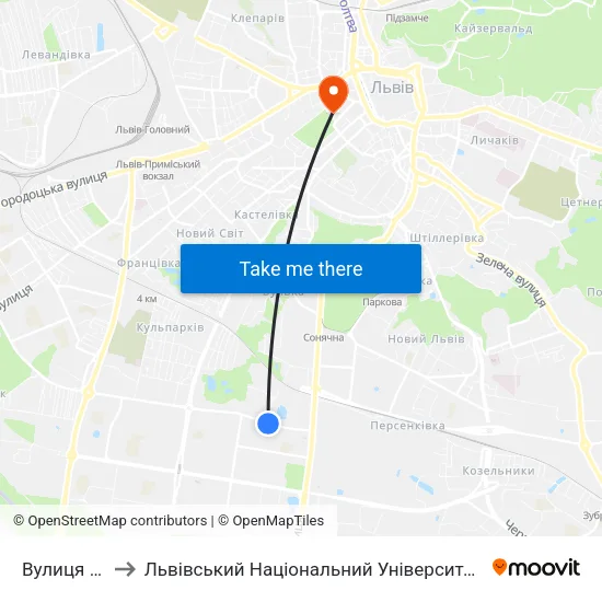 Вулиця Янева to Львівський Національний Університет Ім. Івана Франка map