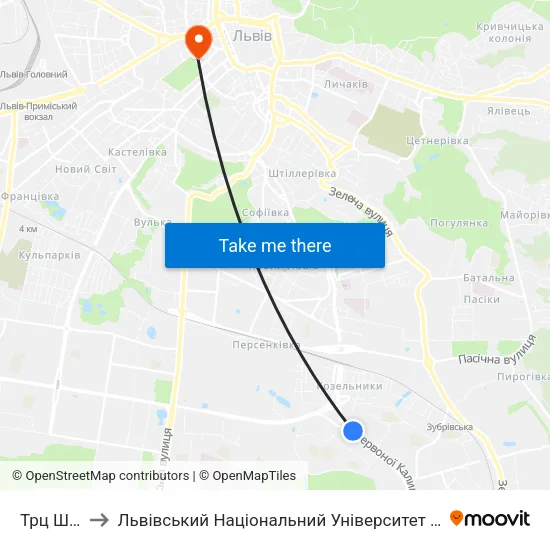 Трц Шувар to Львівський Національний Університет Ім. Івана Франка map