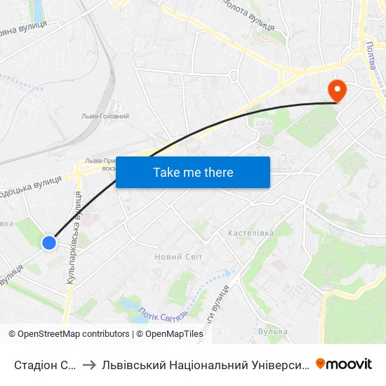 Стадіон Сільмаш to Львівський Національний Університет Ім. Івана Франка map