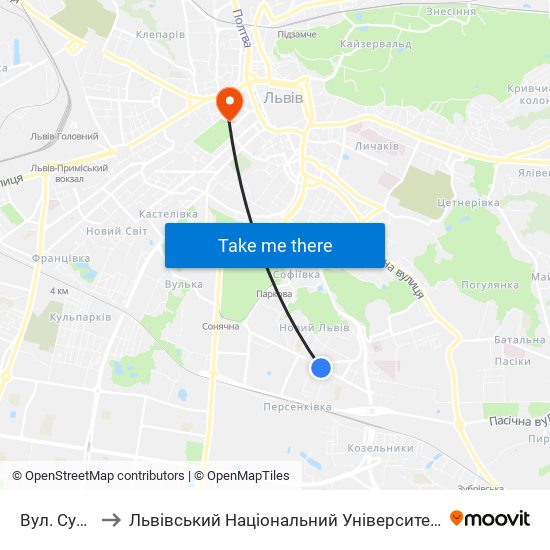 Вул. Сумська to Львівський Національний Університет Ім. Івана Франка map