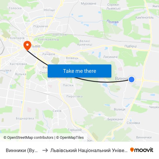 Винники (Вул. Сахарова) to Львівський Національний Університет Ім. Івана Франка map