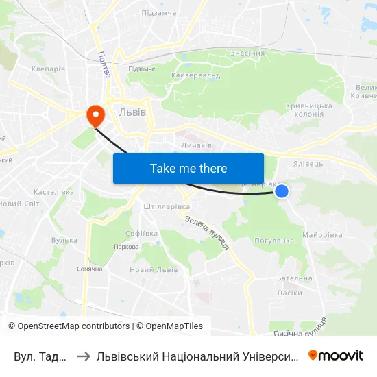 Вул. Таджицька to Львівський Національний Університет Ім. Івана Франка map