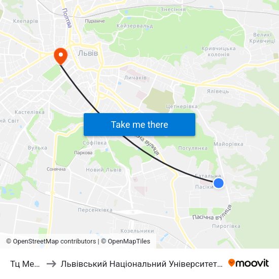 Тц Метро-2 to Львівський Національний Університет Ім. Івана Франка map