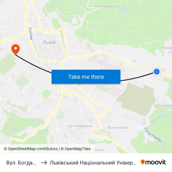 Вул. Богдана Котика to Львівський Національний Університет Ім. Івана Франка map