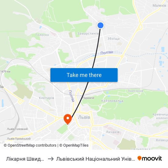 Лікарня Швидкої Допомоги to Львівський Національний Університет Ім. Івана Франка map