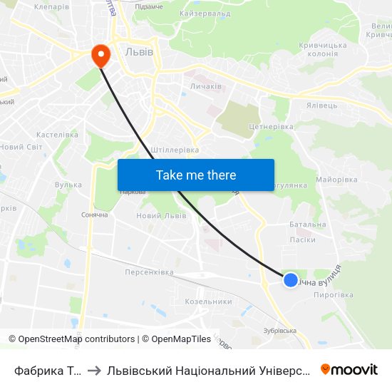Фабрика Трембіта to Львівський Національний Університет Ім. Івана Франка map