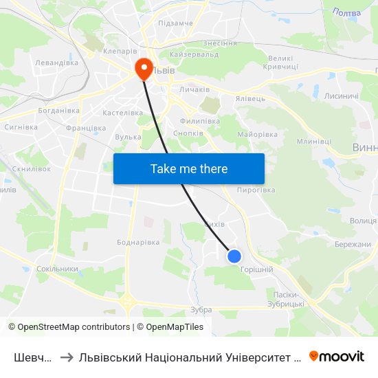 Шевченка to Львівський Національний Університет Ім. Івана Франка map