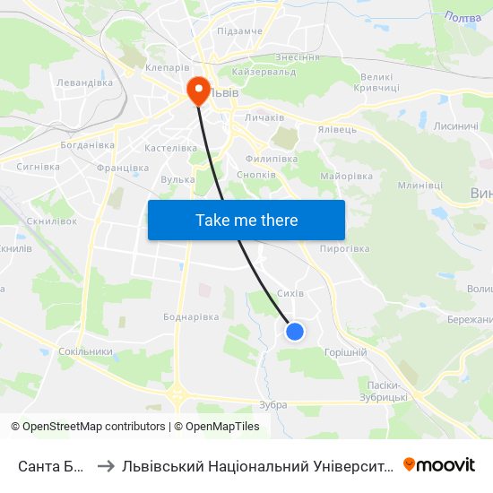 Санта Барбара to Львівський Національний Університет Ім. Івана Франка map