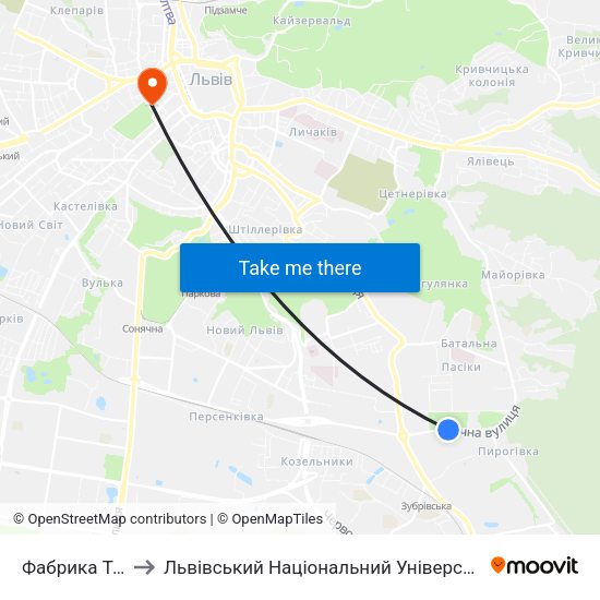Фабрика Трембіта to Львівський Національний Університет Ім. Івана Франка map
