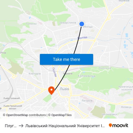 Плугова to Львівський Національний Університет Ім. Івана Франка map