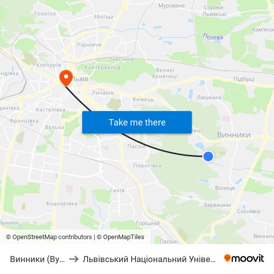 Винники (Вул. Забава) to Львівський Національний Університет Ім. Івана Франка map