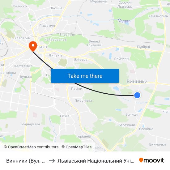 Винники (Вул. Івана Франка) to Львівський Національний Університет Ім. Івана Франка map
