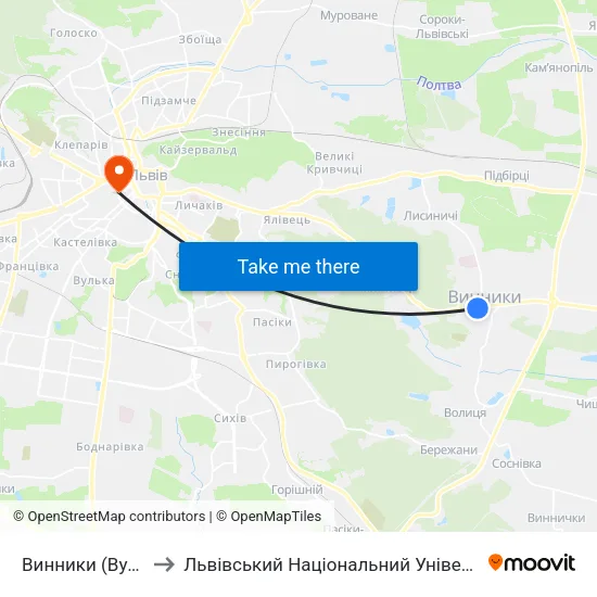 Винники (Вул. Івасюка) to Львівський Національний Університет Ім. Івана Франка map