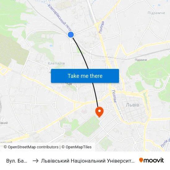 Вул. Бальзака to Львівський Національний Університет Ім. Івана Франка map