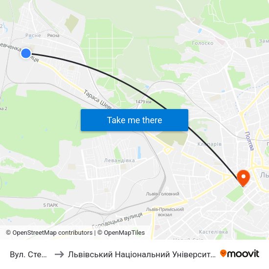 Вул. Стельмаха to Львівський Національний Університет Ім. Івана Франка map
