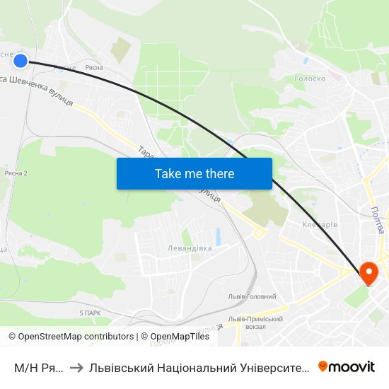 М/Н Рясне-2 to Львівський Національний Університет Ім. Івана Франка map