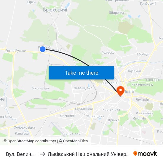 Вул. Величковського to Львівський Національний Університет Ім. Івана Франка map