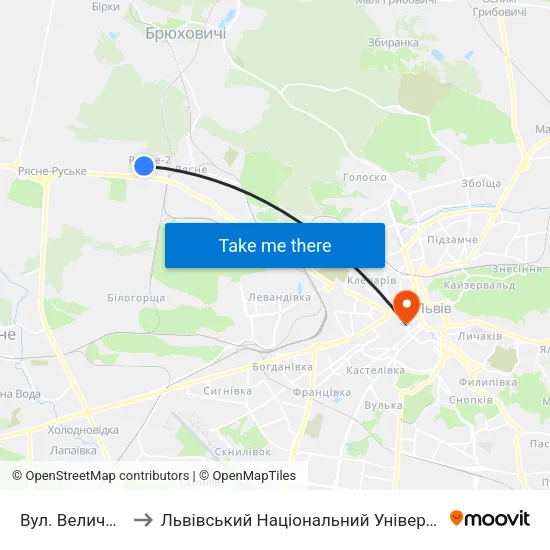 Вул. Величковського to Львівський Національний Університет Ім. Івана Франка map