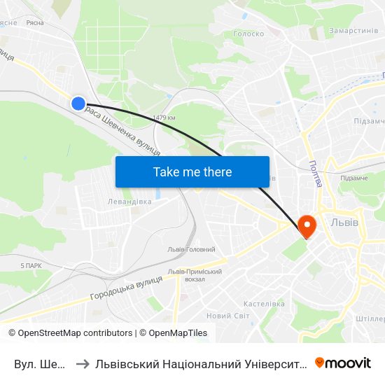 Вул. Шевченка to Львівський Національний Університет Ім. Івана Франка map