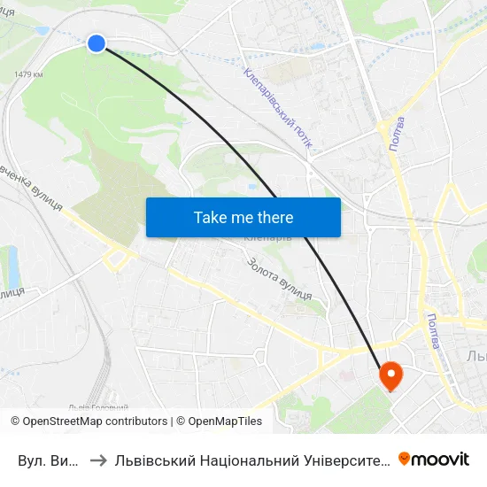 Вул. Винниця to Львівський Національний Університет Ім. Івана Франка map