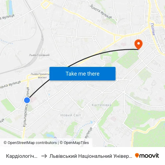 Кардіологічний Центр to Львівський Національний Університет Ім. Івана Франка map