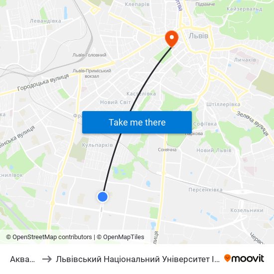 Аквапарк to Львівський Національний Університет Ім. Івана Франка map