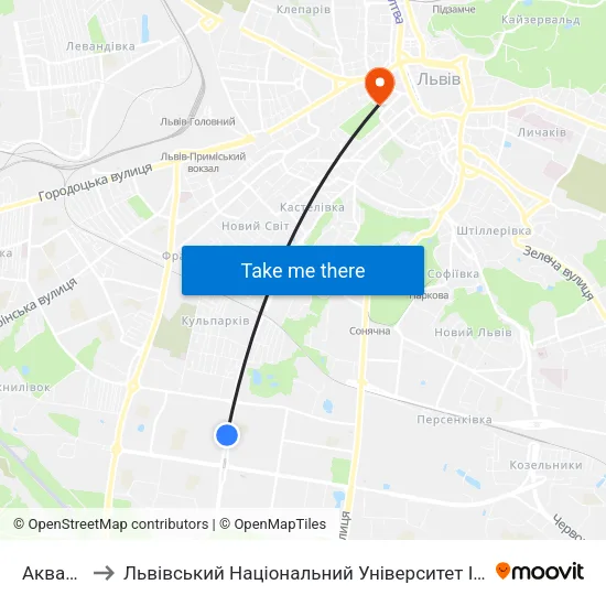 Аквапарк to Львівський Національний Університет Ім. Івана Франка map