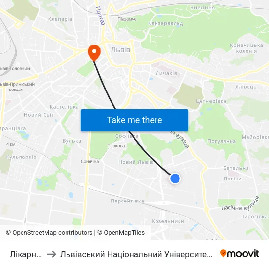 Лікарня №8 to Львівський Національний Університет Ім. Івана Франка map