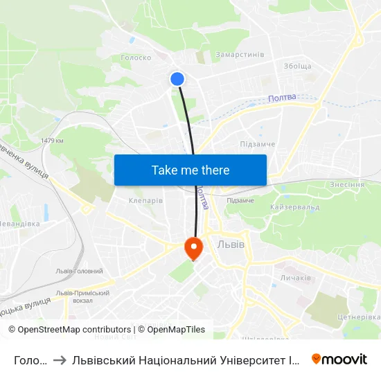 Голоско to Львівський Національний Університет Ім. Івана Франка map